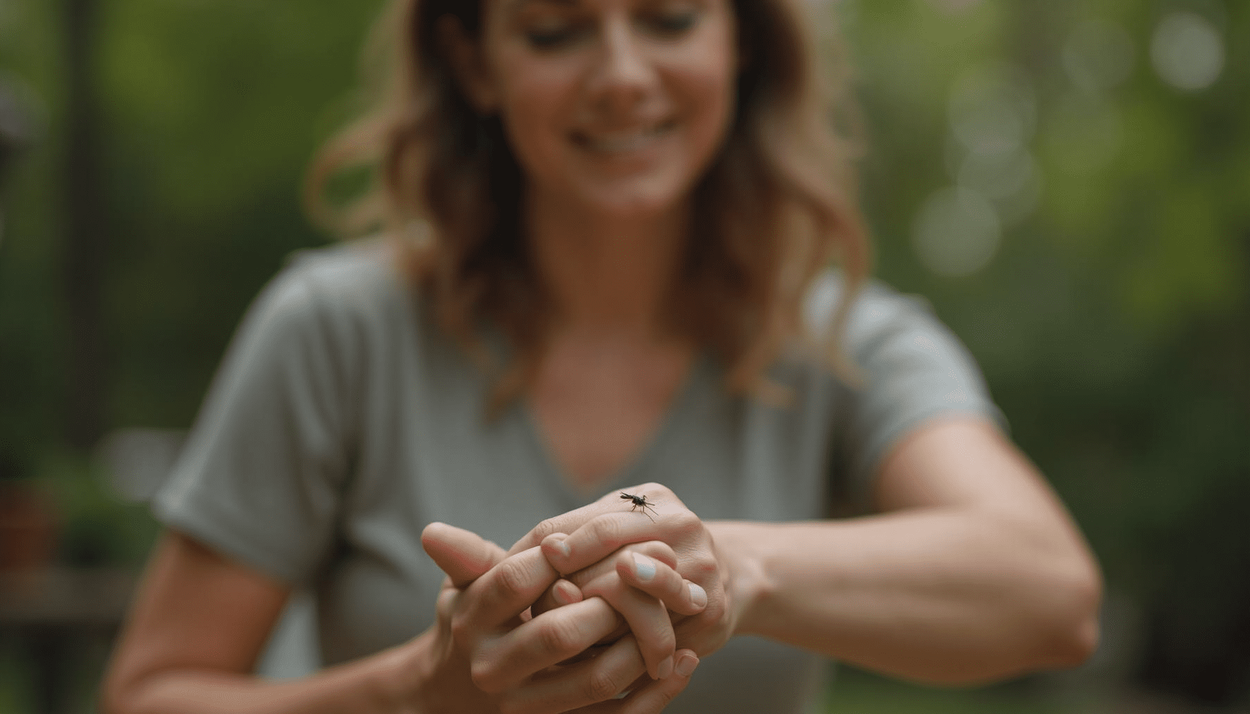 A person inspecting a small red bump on their forearm, illustrating a common insect bite reaction and the science behind why insect bites itch.