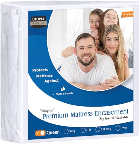 Budget six-sided zippered bed bug mattress encasement on a bed