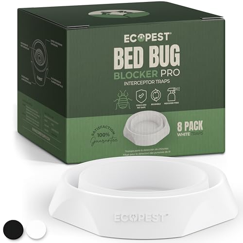 White heavy-duty bed bug interceptor cups under bed legs