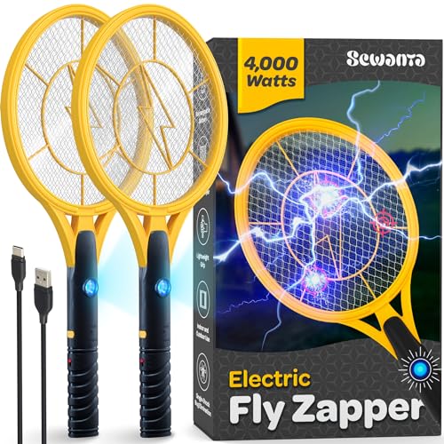 Two rechargeable handheld electric fly swatter rackets for indoor use