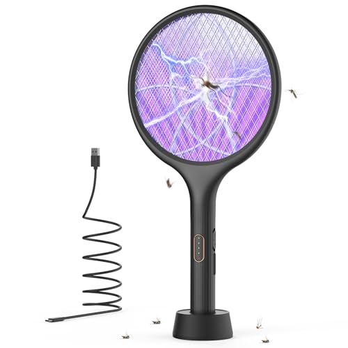 Rechargeable electric fly swatter racket with light-attract mode