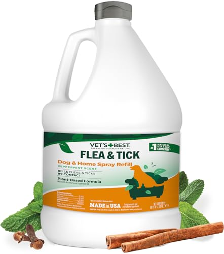 Plant-based flea and tick home spray refill jug that fills three smaller bottles