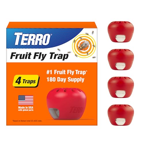 Apple-shaped pre-baited fruit fly trap on a kitchen counter
