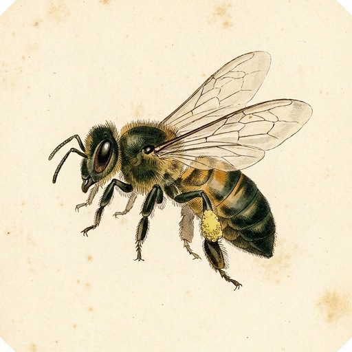 Natural history plate of a honeybee in three-quarter view