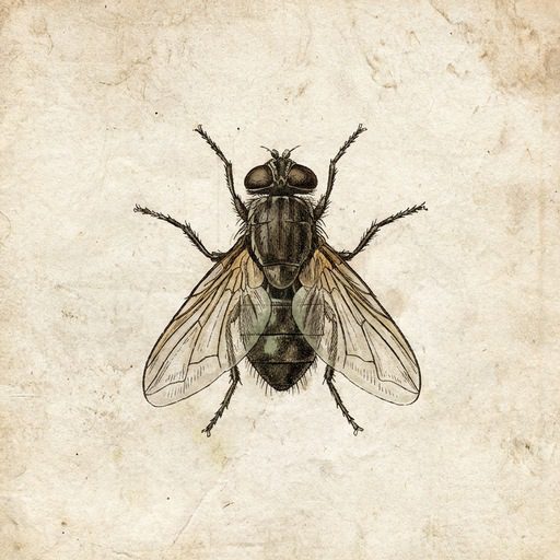 Natural history plate of a housefly seen from above