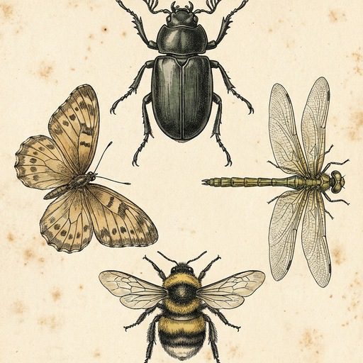 Natural history plate showing four insects of different orders