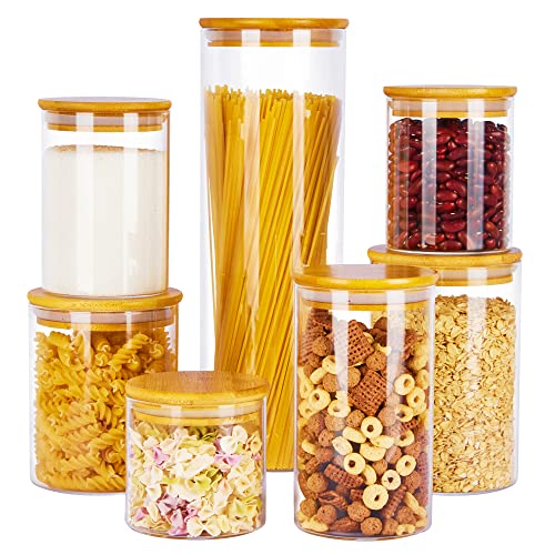 Set of glass pantry storage jars with sealing bamboo lids